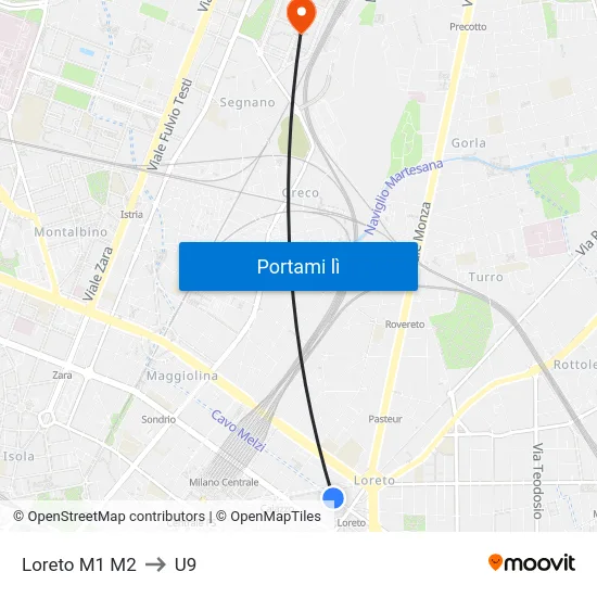 Loreto M1 M2 to U9 map