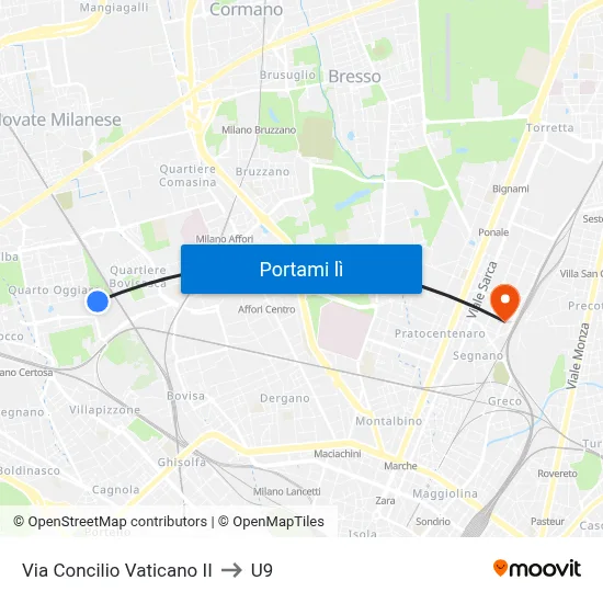 Via Concilio Vaticano II to U9 map
