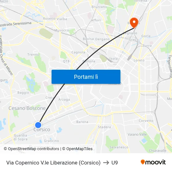 Via Copernico V.le Liberazione (Corsico) to U9 map