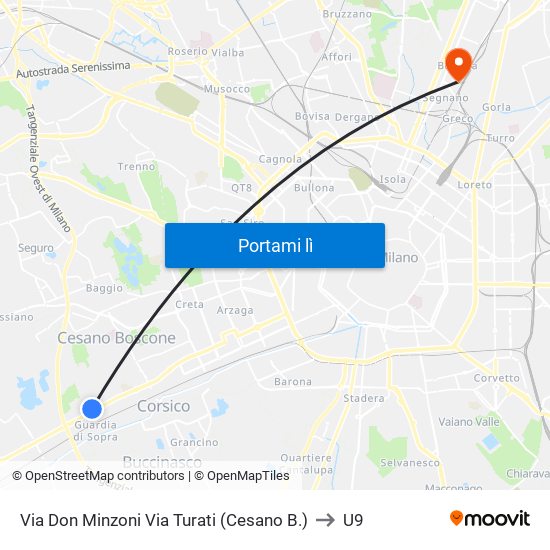Via Don Minzoni Via Turati (Cesano B.) to U9 map