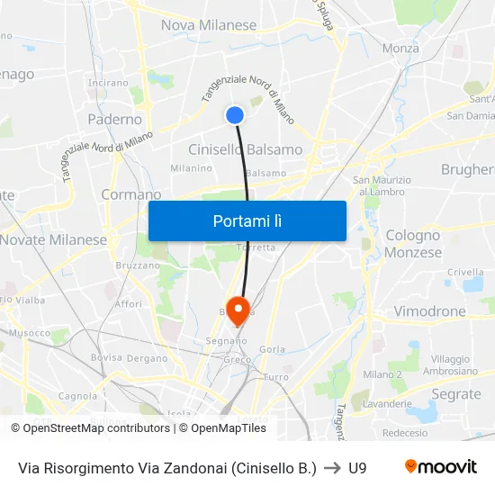 Via Risorgimento Via Zandonai (Cinisello B.) to U9 map