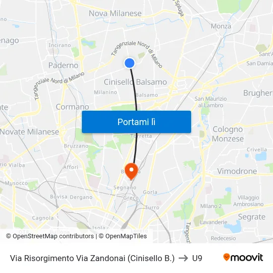Via Risorgimento Via Zandonai (Cinisello B.) to U9 map