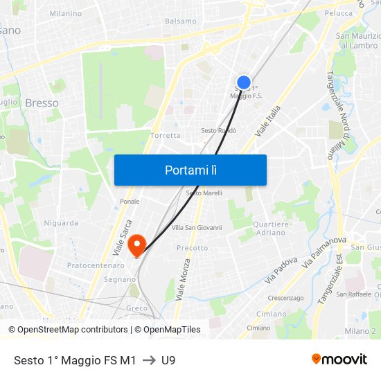 Sesto 1° Maggio FS M1 to U9 map