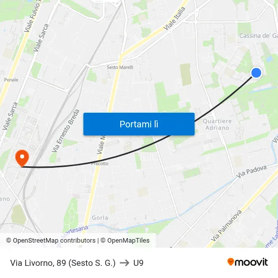 Via Livorno, 89 (Sesto S. G.) to U9 map