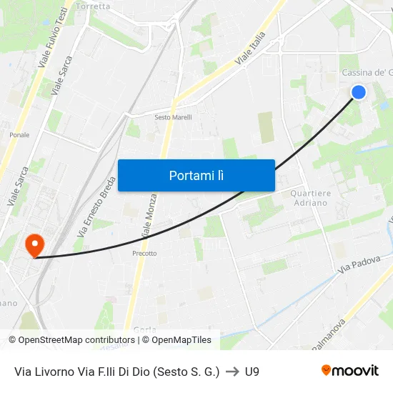 Via Livorno Via F.lli Di Dio (Sesto S. G.) to U9 map