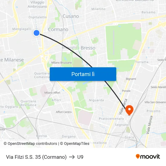Via Filzi S.S. 35 (Cormano) to U9 map