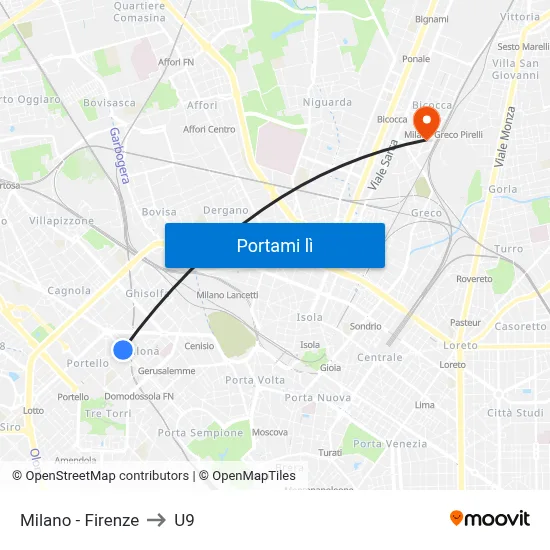 Milano -  Firenze to U9 map