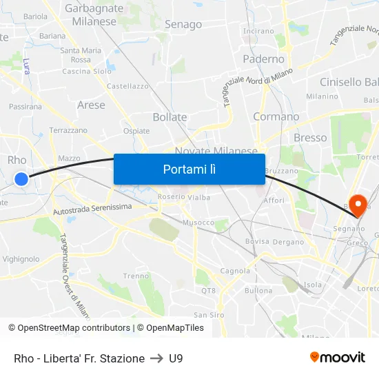 Rho -  Liberta' Fr. Stazione to U9 map