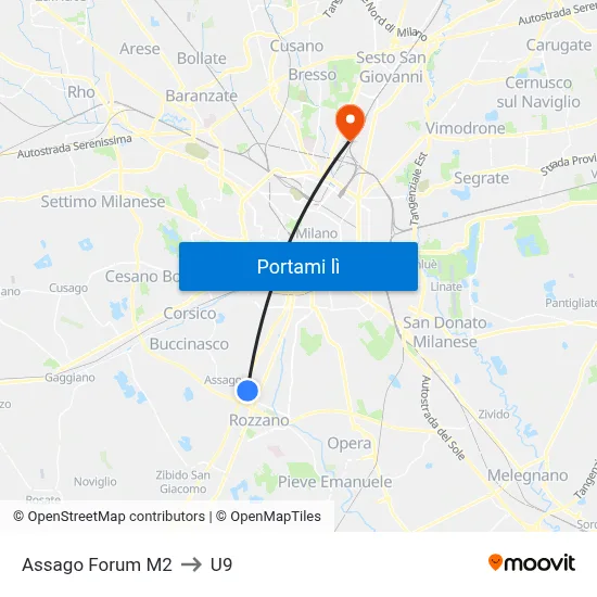 Assago Forum M2 to U9 map
