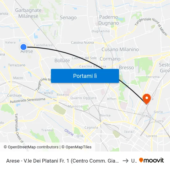 Arese - V.le Dei Platani Fr. 1 (Centro Comm. Giada - Liceo) to U9 map