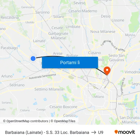 Barbaiana (Lainate) - S.S. 33 Loc. Barbaiana to U9 map