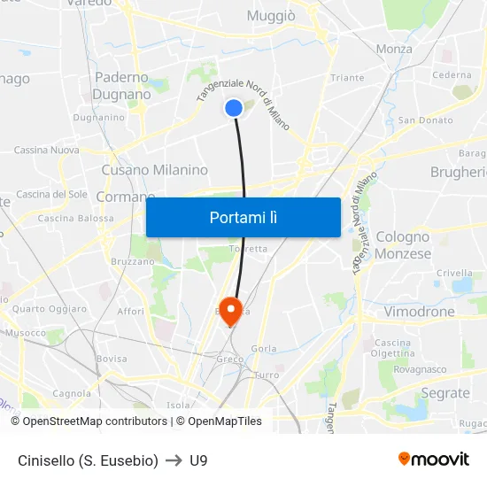 Cinisello (S. Eusebio) to U9 map