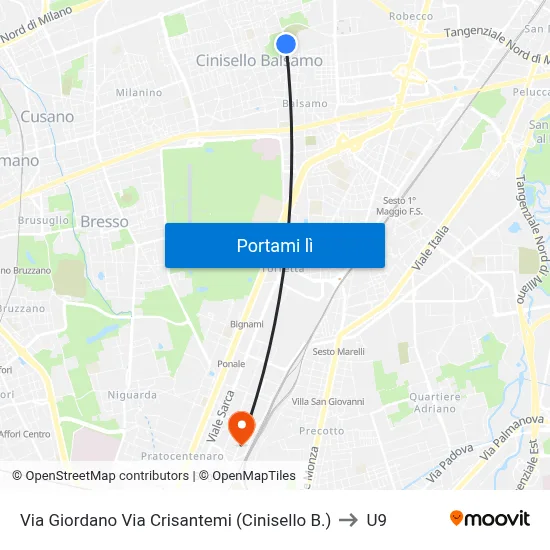 Via Giordano Via Crisantemi (Cinisello B.) to U9 map