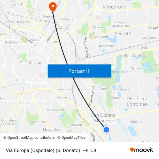 Via Europa (Ospedale) (S. Donato) to U9 map