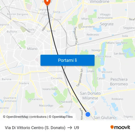 Via Di Vittorio Centro (S. Donato) to U9 map