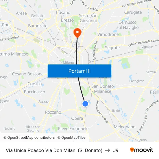 Via Unica Poasco Via Don Milani (S. Donato) to U9 map