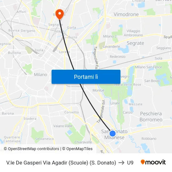 V.le De Gasperi Via Agadir (Scuole) (S. Donato) to U9 map
