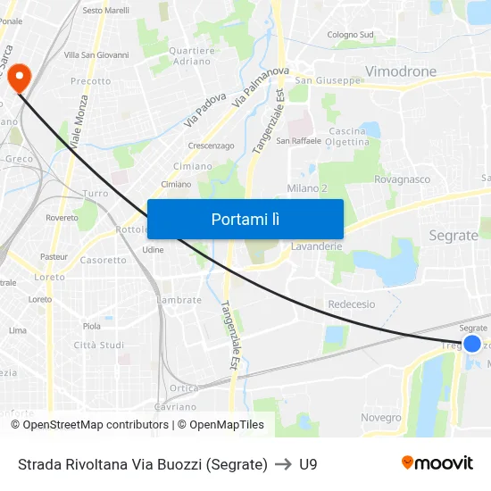 Strada Rivoltana Via Buozzi (Segrate) to U9 map