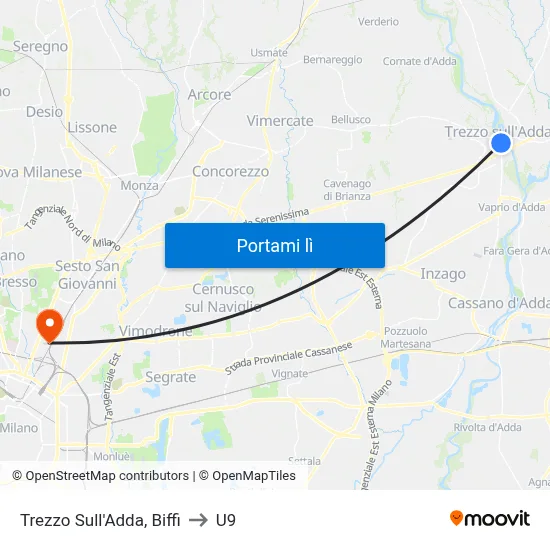 Trezzo Sull'Adda, Biffi to U9 map