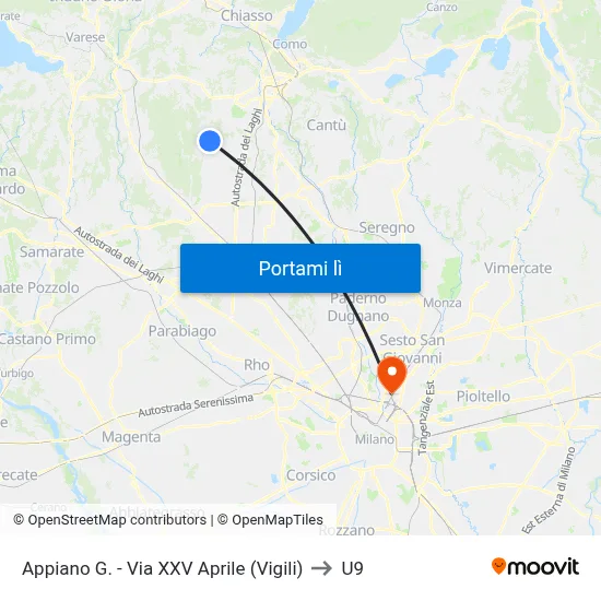 Appiano G. - Via XXV Aprile (Vigili) to U9 map