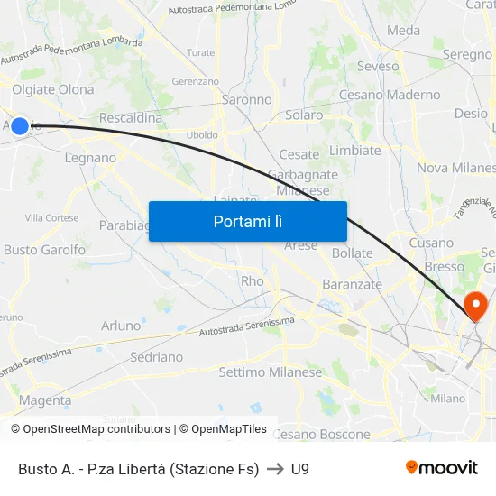 Busto A. - P.za Libertà (Stazione Fs) to U9 map