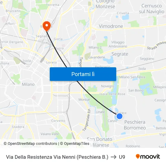 Via Della Resistenza Via Nenni (Peschiera B.) to U9 map