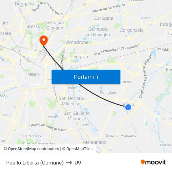 Paullo Libertà (Comune) to U9 map