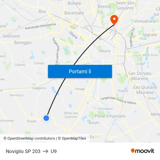 Noviglio SP 203 to U9 map