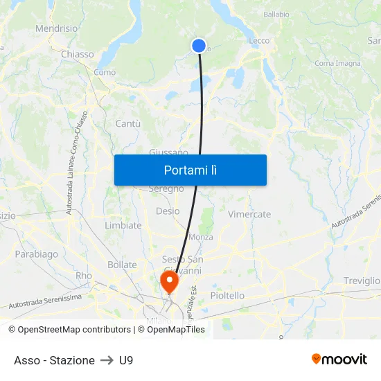 Asso - Stazione to U9 map