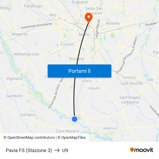 Pavia FS (Stazione 3) to U9 map