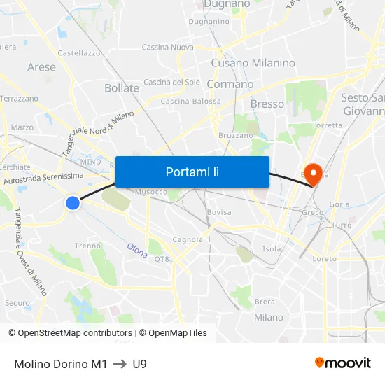 Molino Dorino M1 to U9 map