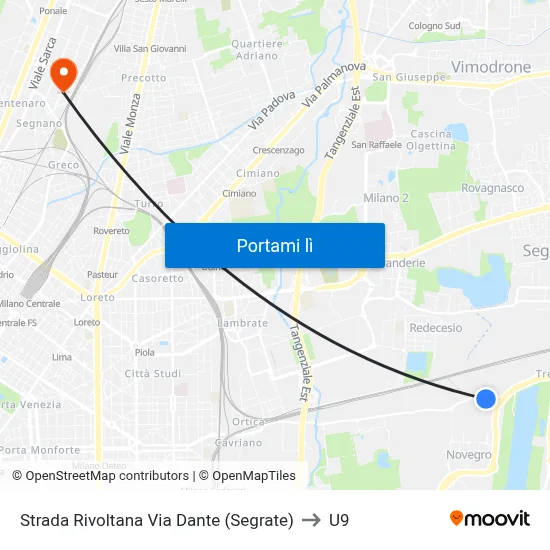 Strada Rivoltana Via Dante (Segrate) to U9 map