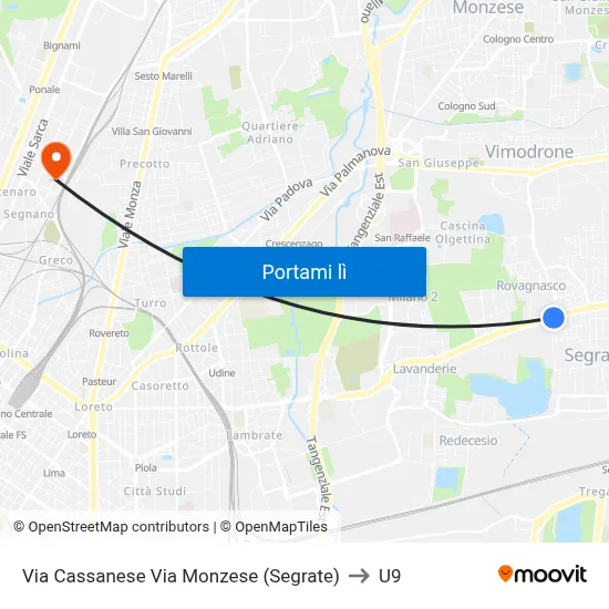 Via Cassanese Via Monzese (Segrate) to U9 map