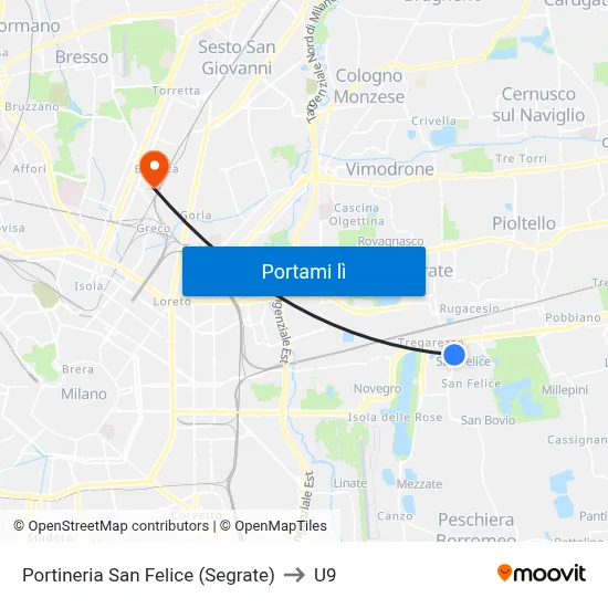 Portineria San Felice (Segrate) to U9 map