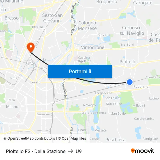 Pioltello FS - Della Stazione to U9 map