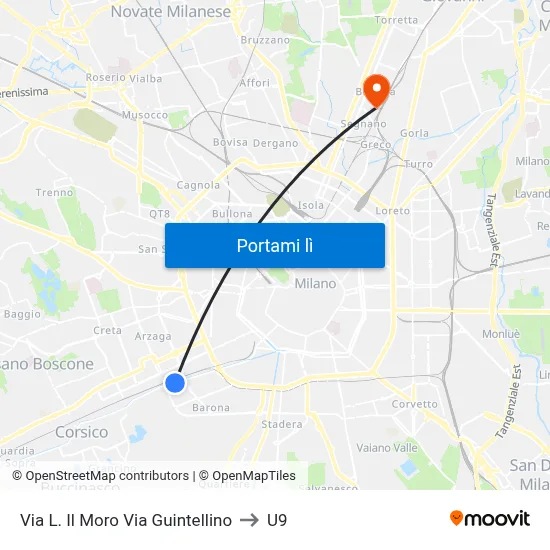Via L. Il Moro Via Guintellino to U9 map