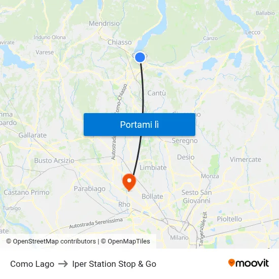 Como Lago to Iper Station Stop & Go map