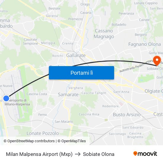 Milan Malpensa Airport (Mxp) to Sobiate Olona map