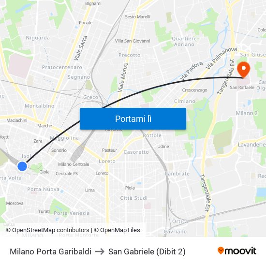 Milano Porta Garibaldi to San Gabriele (Dibit 2) map