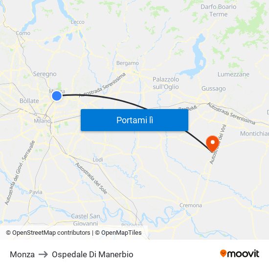 Monza to Ospedale Di Manerbio map