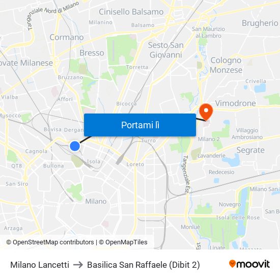 Milano Lancetti to Basilica San Raffaele (Dibit 2) map