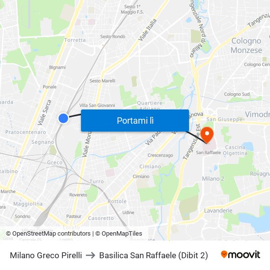 Milano Greco Pirelli to Basilica San Raffaele (Dibit 2) map