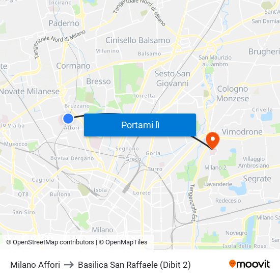 Milano Affori to Basilica San Raffaele (Dibit 2) map