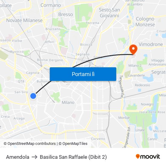 Amendola to Basilica San Raffaele (Dibit 2) map