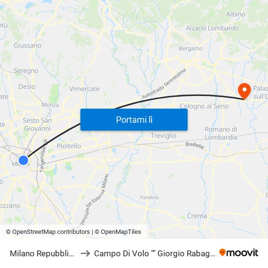 Milano Repubblica to Campo Di Volo "" Giorgio Rabagl"" map