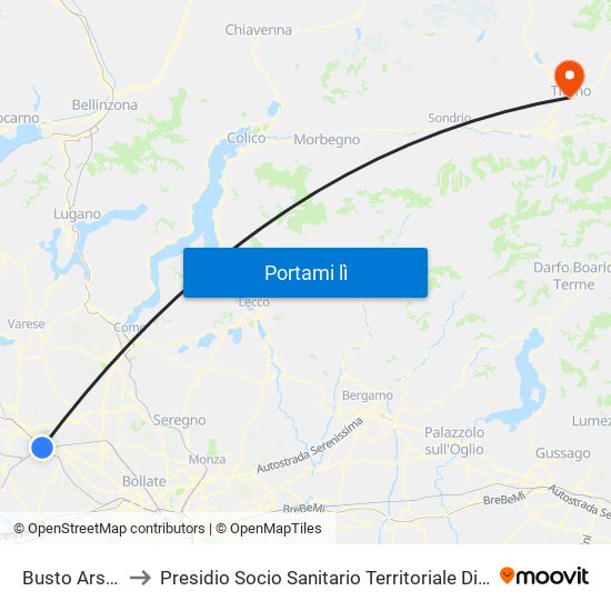 Busto Arsizio to Presidio Socio Sanitario Territoriale Di Tirano map
