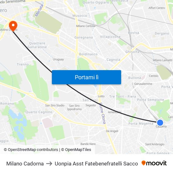 Milano Cadorna to Uonpia Asst Fatebenefratelli Sacco map