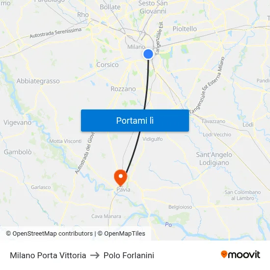 Milano Porta Vittoria to Polo Forlanini map