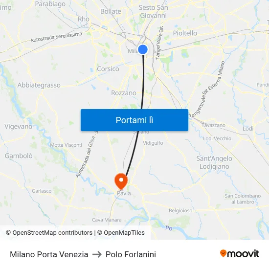 Milano Porta Venezia to Polo Forlanini map