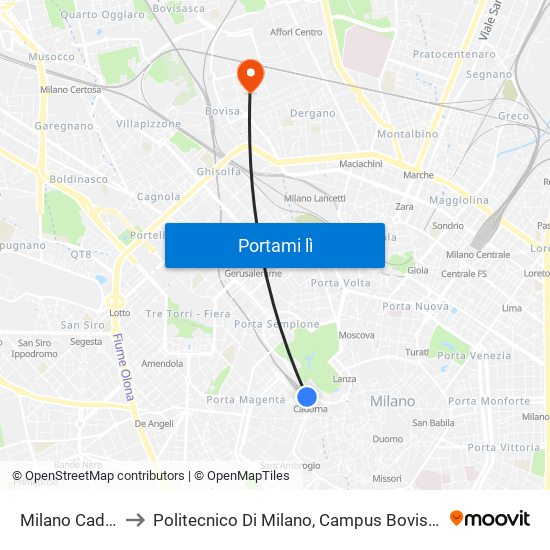 Milano Cadorna to Politecnico Di Milano, Campus Bovisa Candiani map